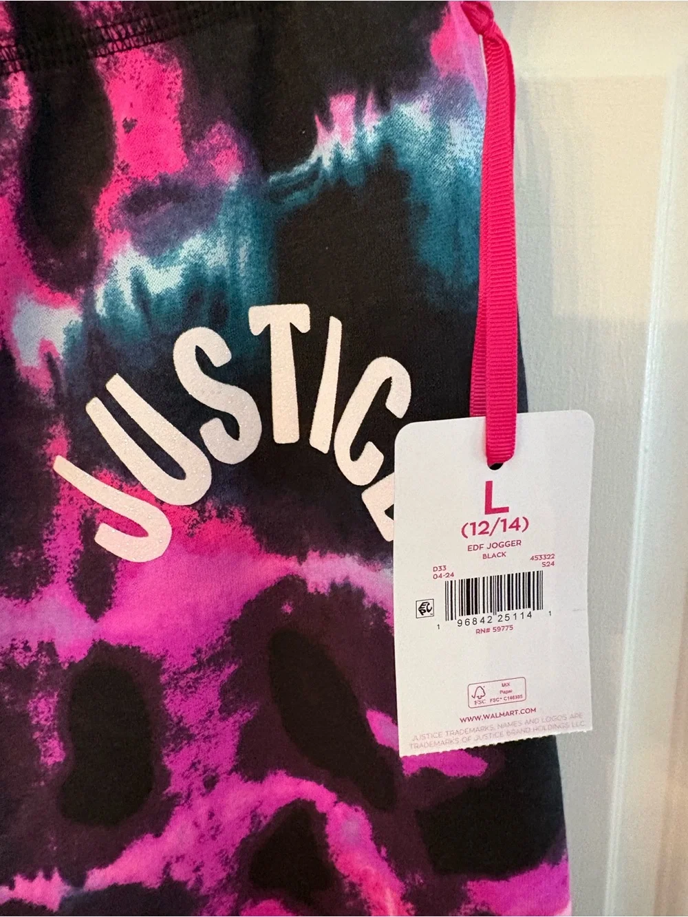 Justice Black Tie-Dye Joggers with Pink & Teal Accents